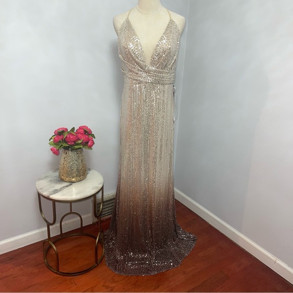 Ieena Mac Duggal Ombré Sequined Twisted Chest Mermaid Gown - New W/ Tag- Reemoly - Picture 12 of 15